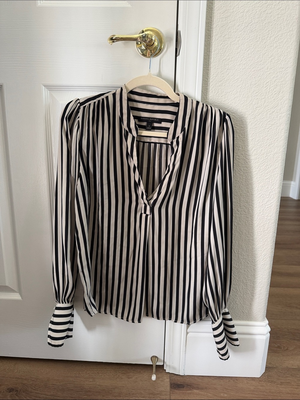 Banana Republic Black and White Vertical Stripe Blouse